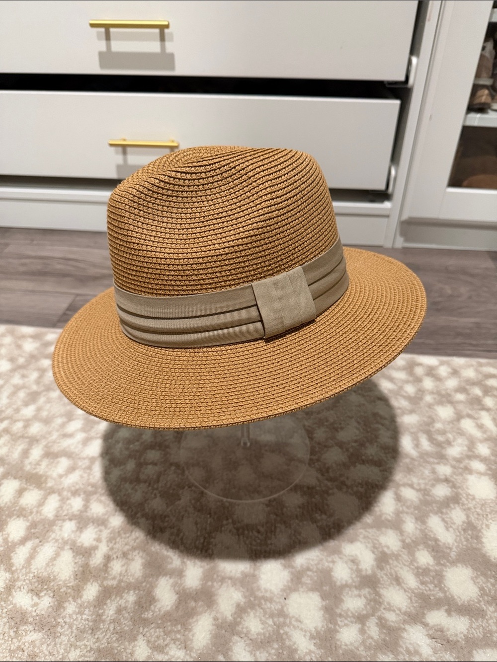 Tan Straw Fedora Hat with Beige Band